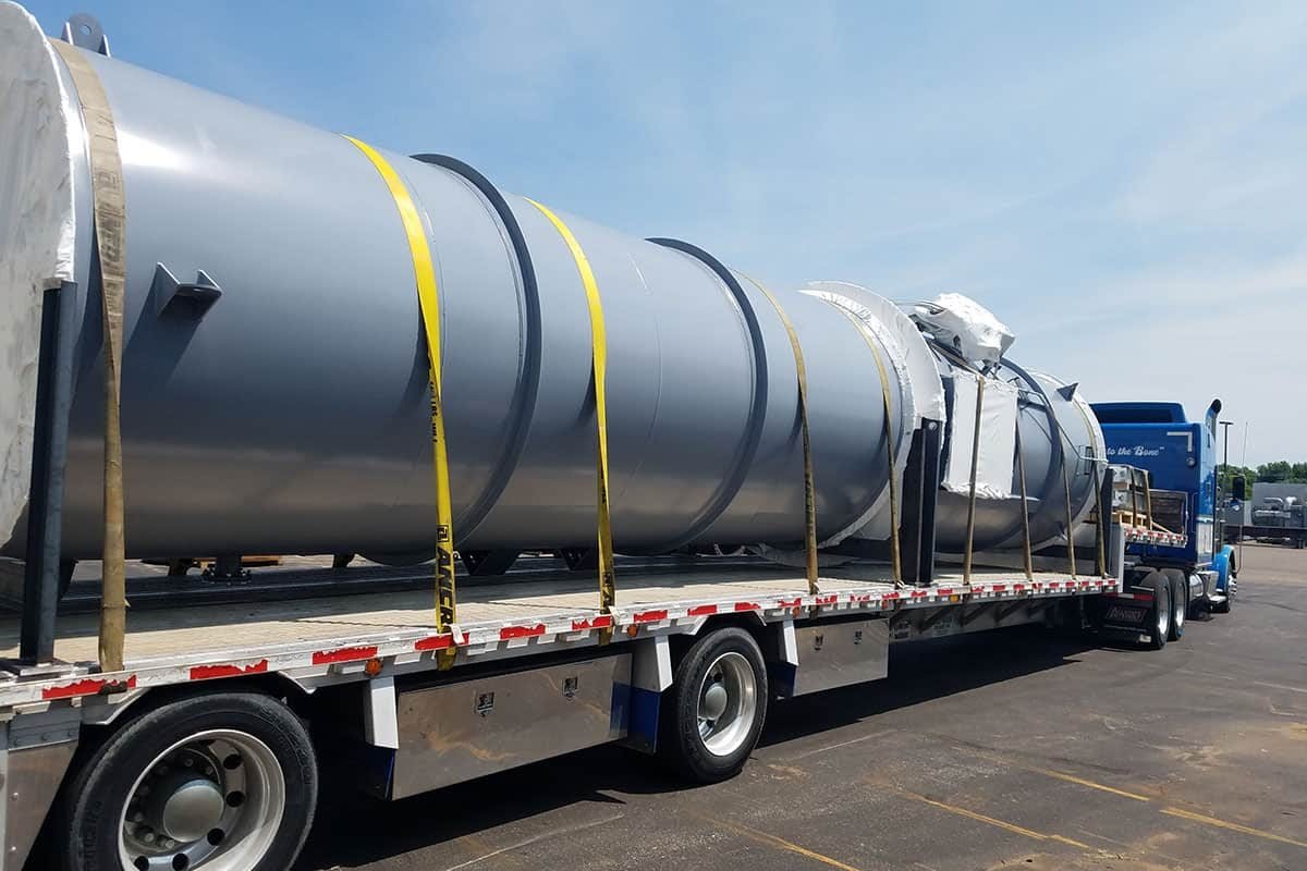 Air-cooled condenser ducting section loaded on a flatbed for shipment