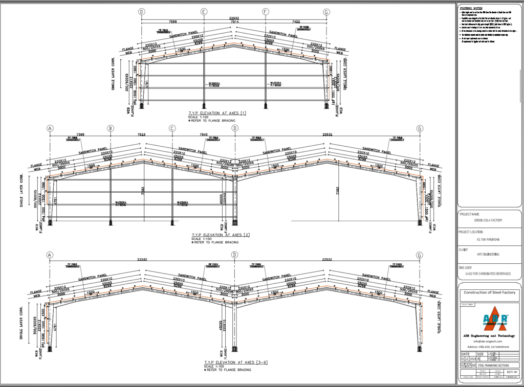 Structural steel framing elevations drawing sheet prepared by ABR Engineering and Technology