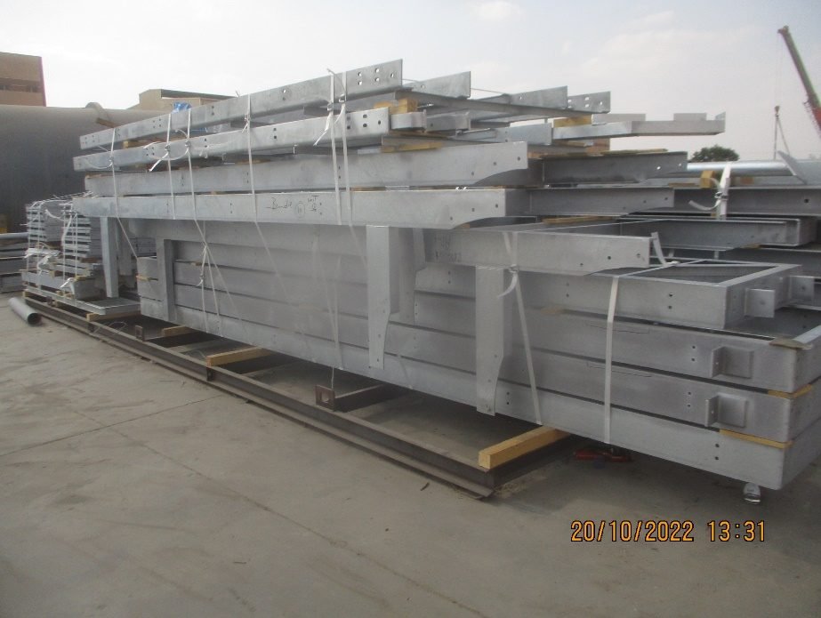 Galvanised structural steel members packed and inspected before dispatch