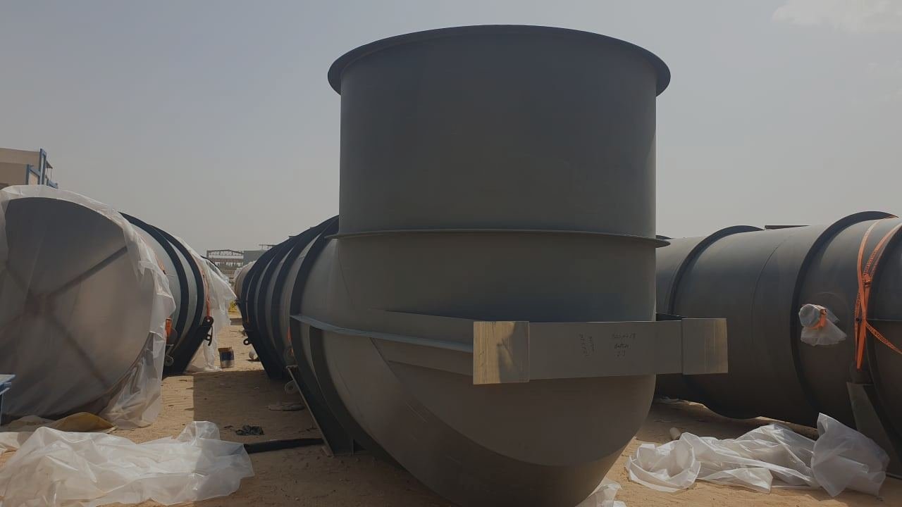 Fabricated ducting sections in a manufacturing yard
